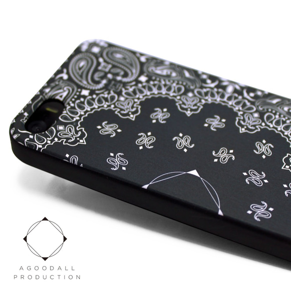 iphone5 / iphone5s / iphoneSE レザーケースカバー（ペイズリー×ブラック）paisley