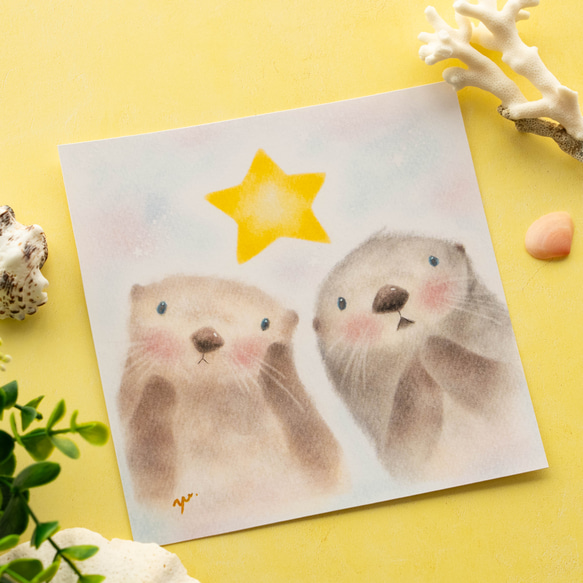 【複製画】「仲良しラッコさん♡ 」　パステルアート　動物　かわいい　イラスト