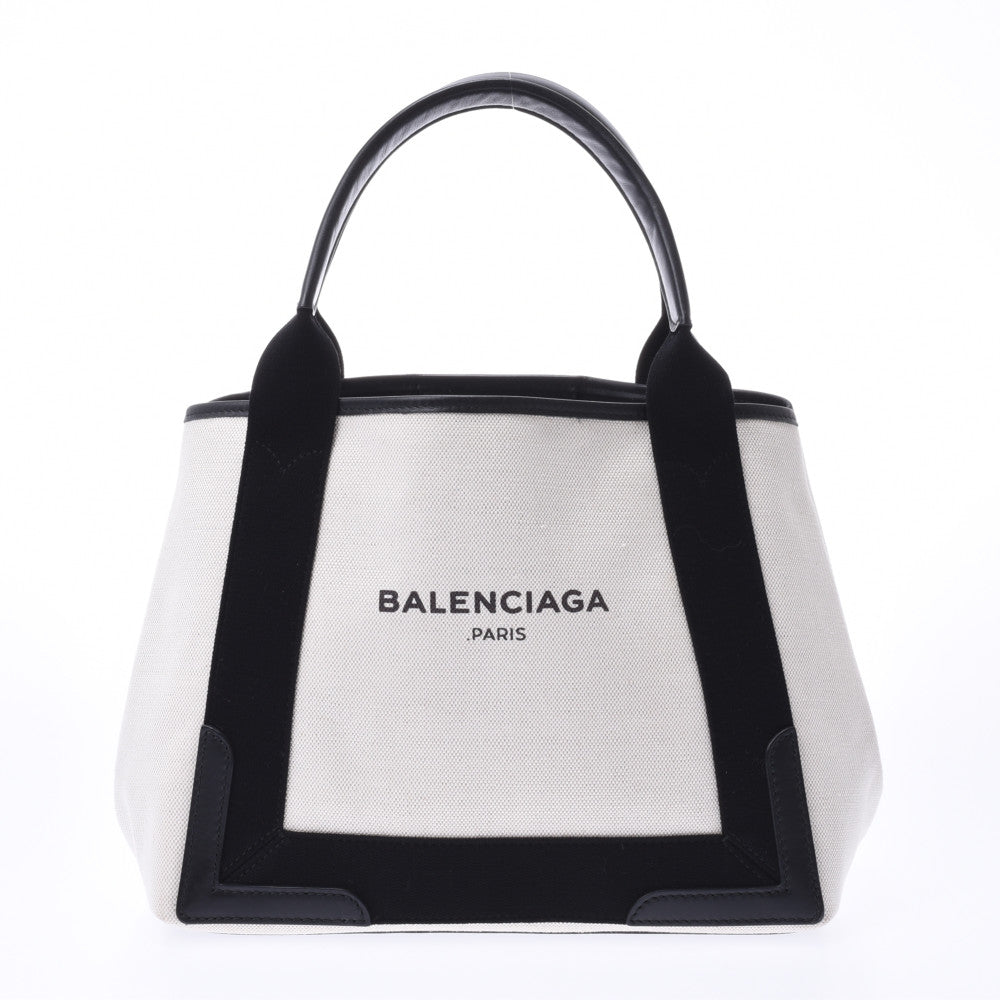 BALENCIAGA バレンシアガ ネイビーカバS ナチュラル/黒 レディース キャンバス カーフ ハンドバッグ ABランク 中古 