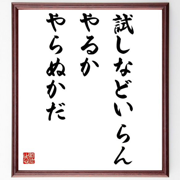 名言「試しなどいらんやるかやらぬかだ」額付き書道色紙／受注後直筆（Z0175）