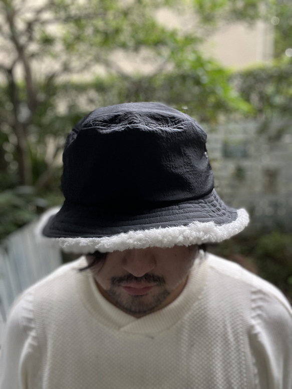 fear&desire WP shrink nylon×boa fleece bucket hat F