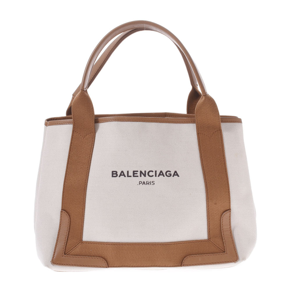 BALENCIAGA バレンシアガ ネイビーカバ S 白/ブラウン系 339933 レディース キャンバス/レザー ハンドバッグ Bランク 中古 