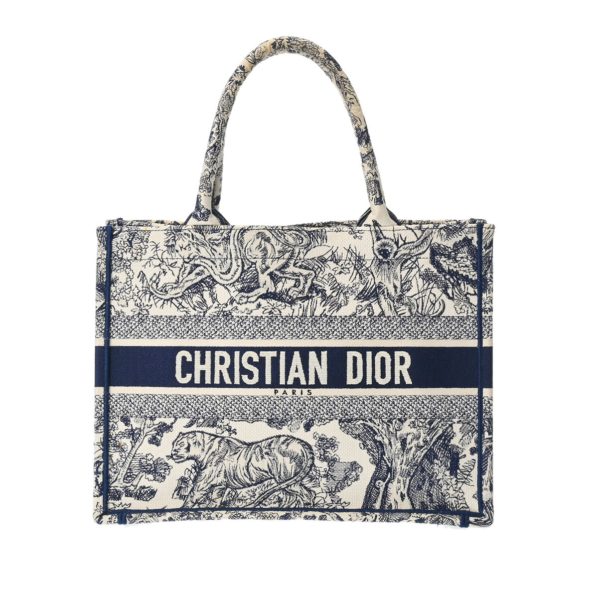 CHRISTIAN DIOR クリスチャンディオール ブックトート ミディアム ベージュ/ネイビー M1296ZRIW.M34I レディース キャンバス ハンドバッグ Bランク 中古 