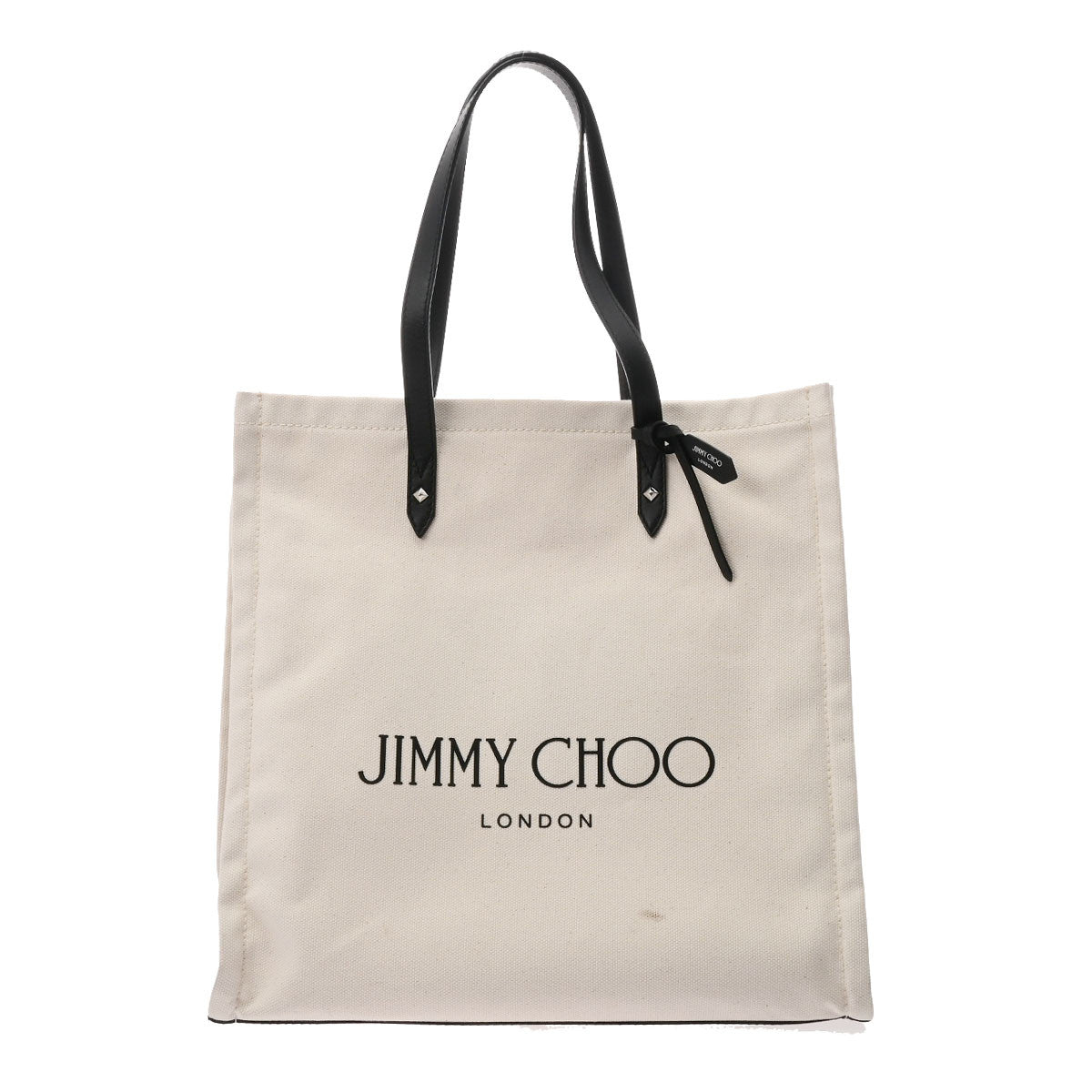 JIMMY CHOO ジミーチュウ ロゴトート ベージュ/黒 シルバー金具 レディース キャンバス トートバッグ Aランク 中古 