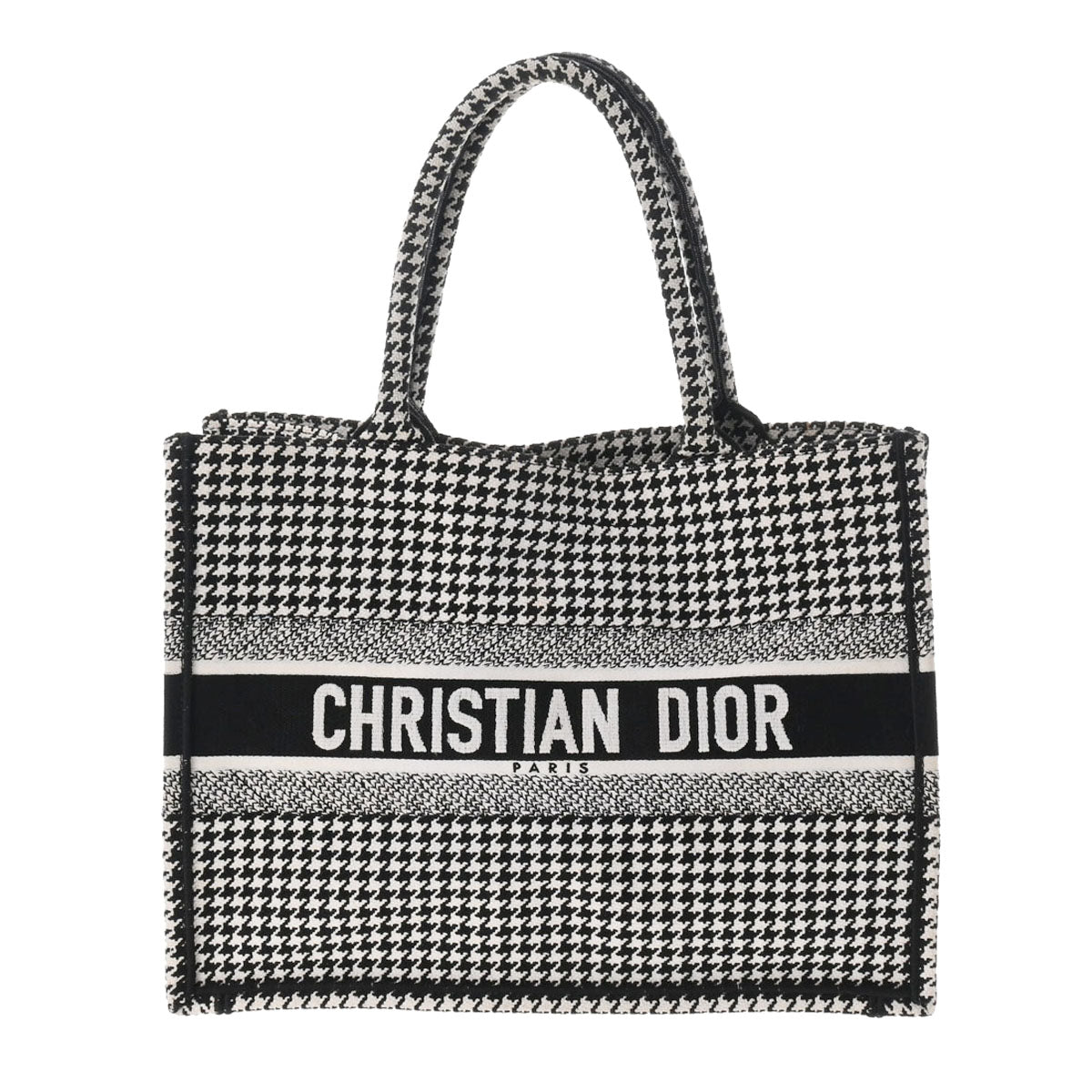 CHRISTIAN DIOR クリスチャンディオール ブックトート ミディアム ブラック/ホワイト M1296ZRPI-M081 レディース ハウンドトゥース エンブロイダリー トートバッグ Aランク 中古 