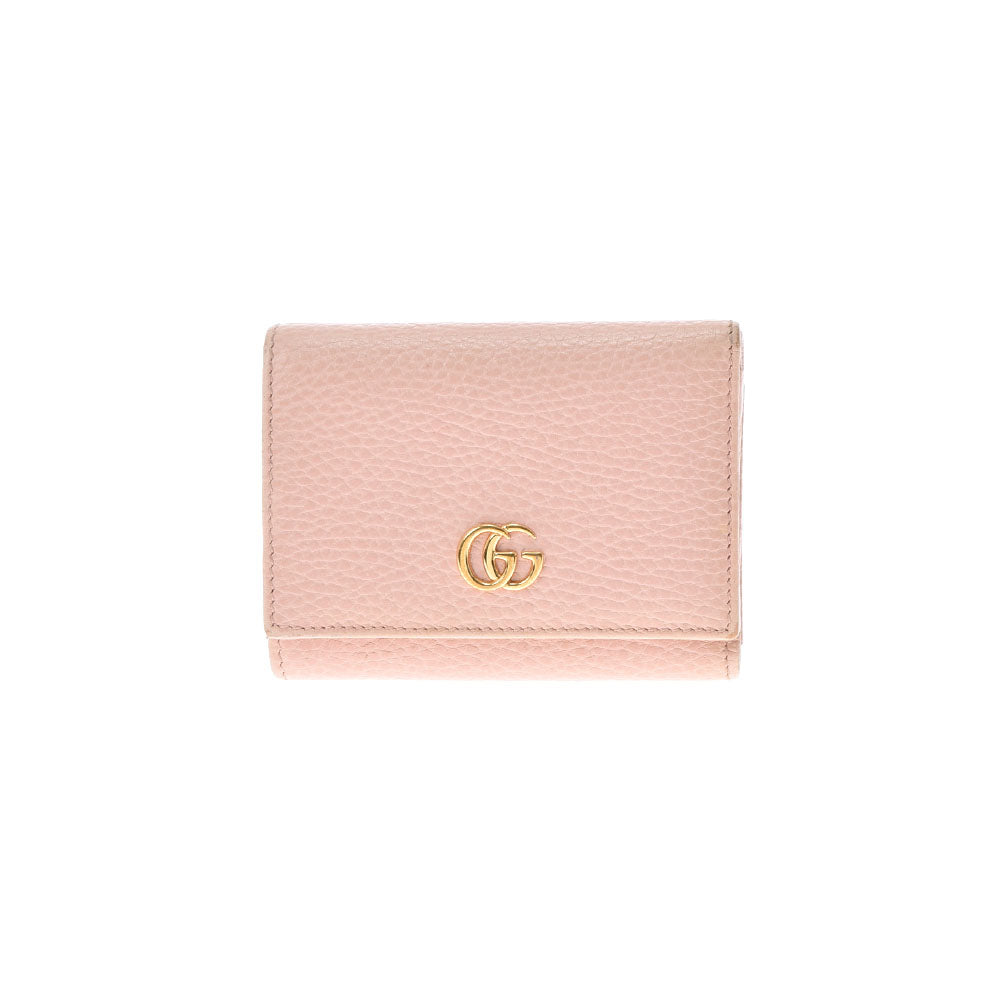 GUCCI グッチ GGマーモント コンパクトウォレット  ピンク ゴールド金具 474746 レディース カーフ 三つ折り財布 ABランク 中古 