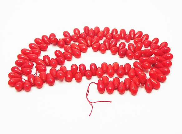 天然石 ビーズ ライン 卸売　シーバンブー海竹珊瑚赤色（red coral)　ドロップビーズ　liw-co-37