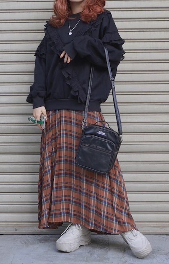 A-Line Check Pleats Long Skirt (brown) ロングスカート チェック柄 ヴィンテージ