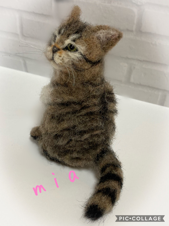 受注商品mia♪ sサイズ  キジトラ　ふわふわ　子猫　猫　羊毛フェルト　ハンドメイド　置物