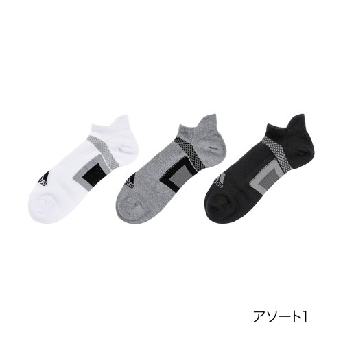 ADIDAS(アディダス) ： DRY TAPING ワンポイント ソックス スニーカー丈 3足組 甲メッシュ(06E48W) 紳士 男性 メンズ 靴下 フクス