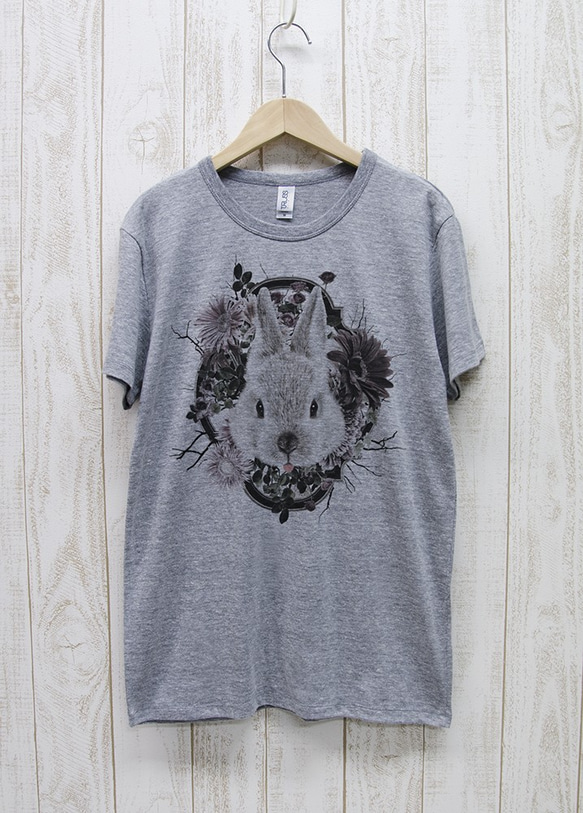 ronronRABIT Tee　Flower Frame（ヘザーグレー） / R033-TT-GR