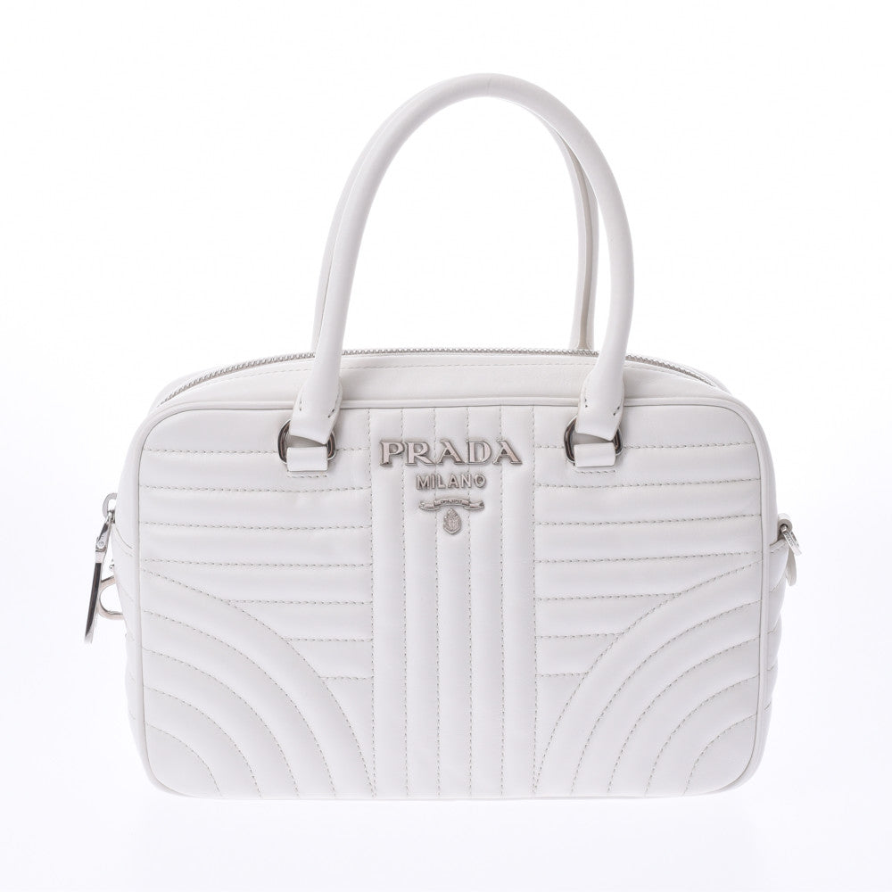 PRADA プラダ ダイアグラム 2WAYバッグ 白 シルバー金具 1BB113 レディース ラムスキン ハンドバッグ Bランク 中古 