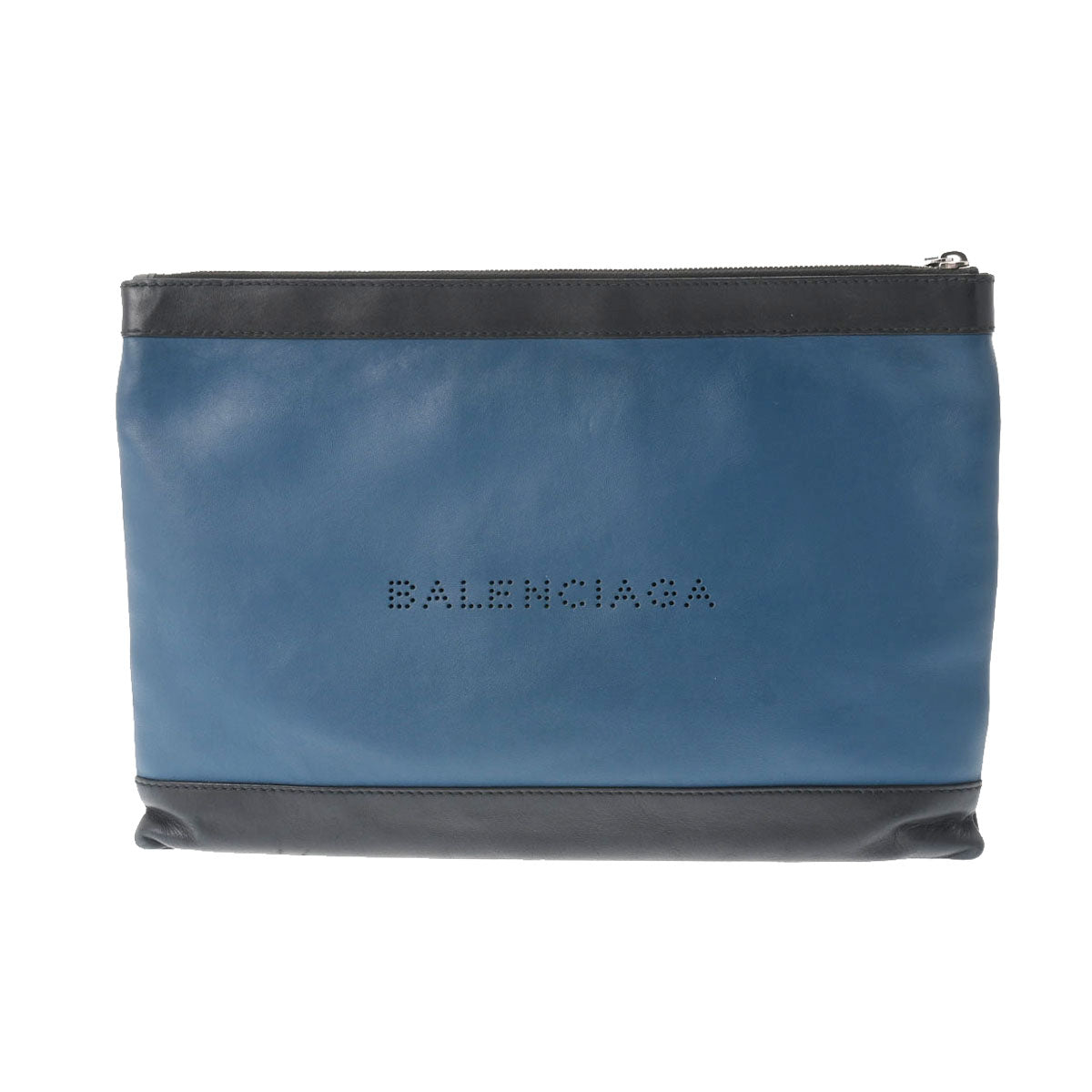 BALENCIAGA バレンシアガ ネイビークリップ 青/黒 シルバー金具 373840 ユニセックス カーフ クラッチバッグ Bランク 中古 