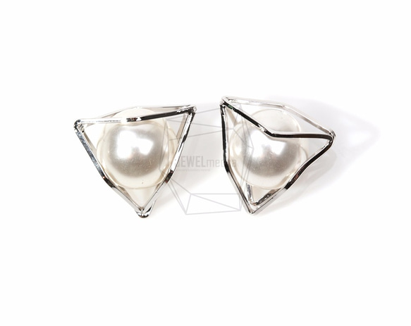 PDT-601-R【4個入り】パールトライアングルチャーム,/Pearl In Triangle Frame Charm