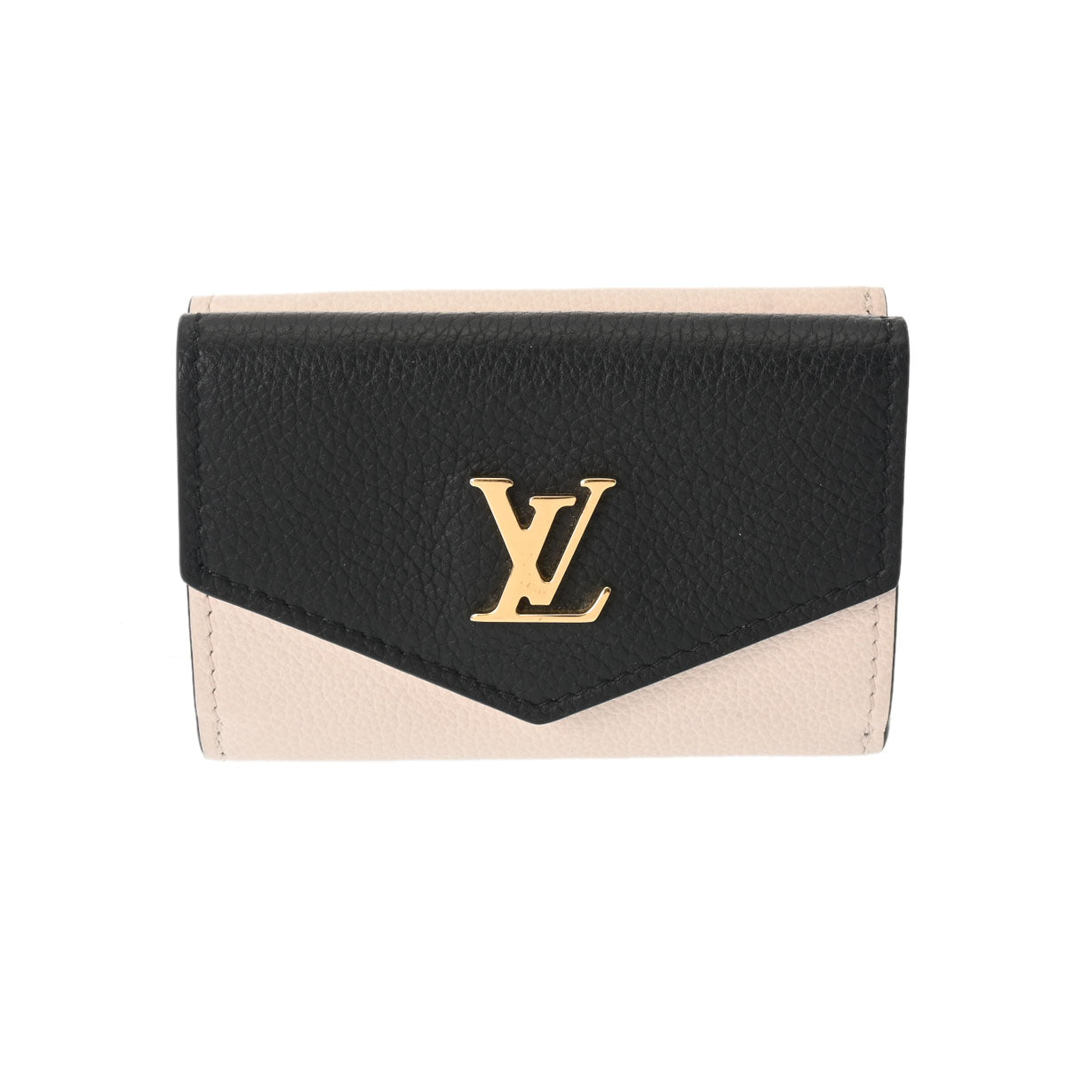 LOUIS VUITTON ルイヴィトン ポルトフォイユ ロックミニ 黒/クリーム/ピンク M80984 レディース グレインカーフレザー 三つ折り財布 Aランク 中古 