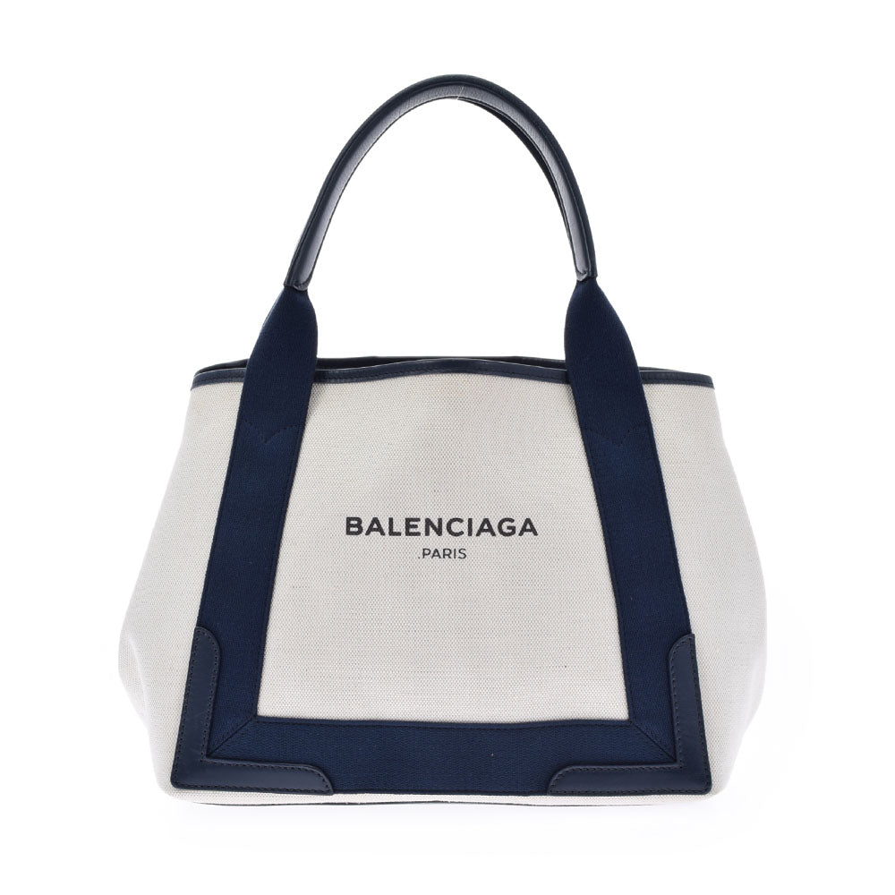 BALENCIAGA バレンシアガ ネイビーカバス S 白/紺 339933 ユニセックス キャンバス レザー ハンドバッグ ABランク 中古 