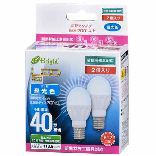 オーム電機 LDA4D-G-E17IH212P LED電球 小形 40形相当 E17 昼光色 2個入