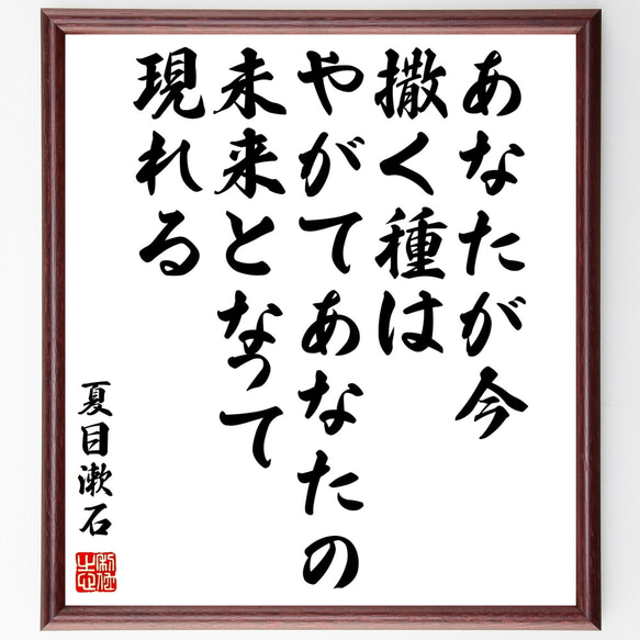 夏目漱石の名言「あなたが今、撒く種は、やがてあなたの未来となって現れる」額付き書道色紙／受注後直筆（Z3730）