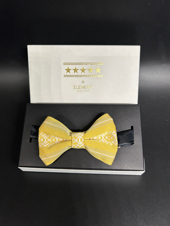 本場筑前博多織献上柄蝶ネクタイ  イエロー　ハンドメイド　絹100％ おしゃれ　bowtie