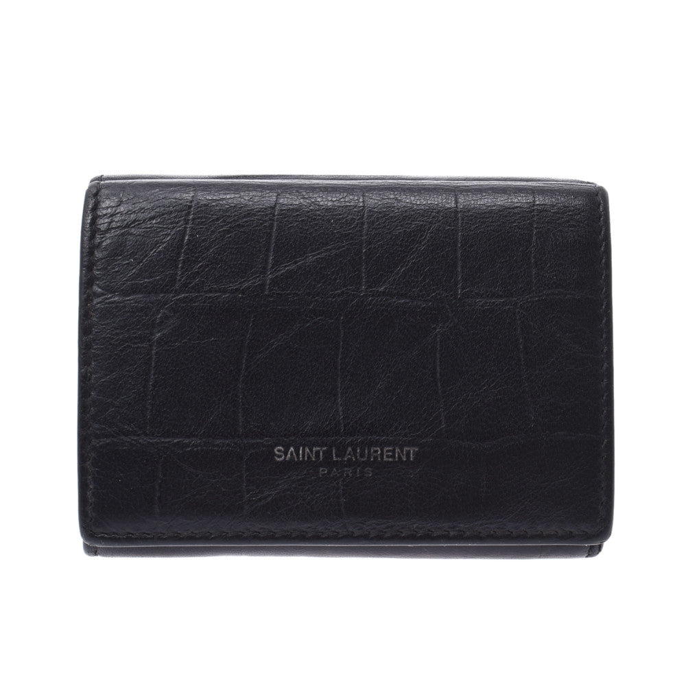 SAINT LAURENT サンローラン コンパクトウォレット 黒 459996 ユニセックス カーフ 三つ折り財布 Bランク 中古 