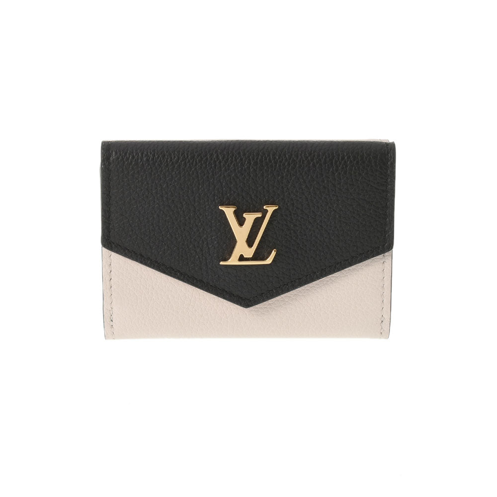 LOUIS VUITTON ルイヴィトン ポルトフォイユ ロックミニ 黒/アイボリー/ピンク ゴールド金具 M80984 レディース グレインカーフレザー 三つ折り財布 Aランク 中古 