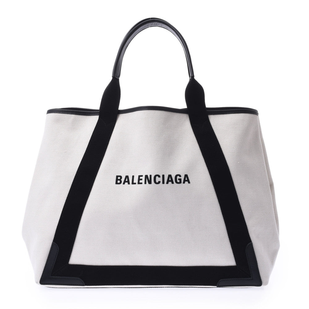 BALENCIAGA バレンシアガ ネイビーカバ M 白/黒 339936 ユニセックス キャンバス/レザー トートバッグ Aランク 中古 