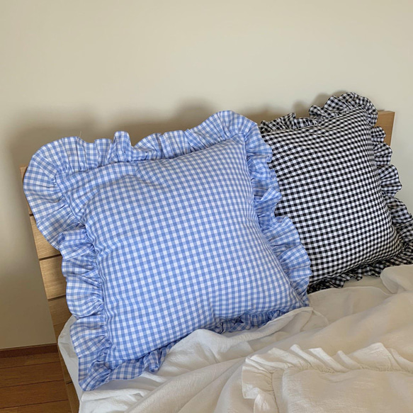 GINGHAM FRILL CUSHION COVER ( 14COLORS ) 014