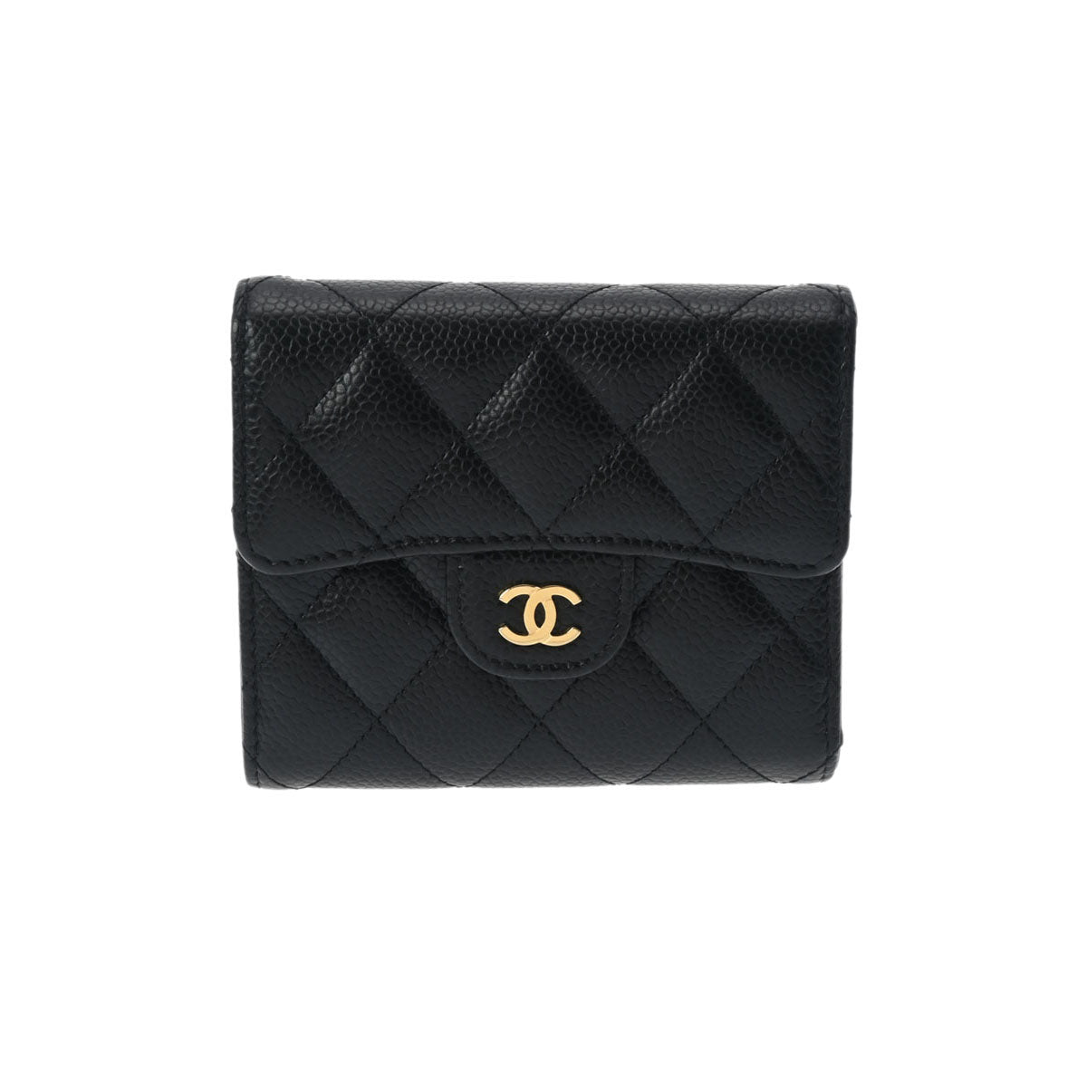 CHANEL シャネル コンパクトウォレット 黒 ゴールド金具 AP0231 レディース キャビアスキン 三つ折り財布 Aランク 中古 