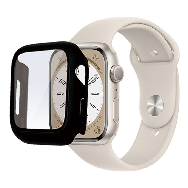 ラスタバナナ Apple Watch Series 8/7(45mm)用ガラス+PC一体型ケース ブラック GHB3742AW45