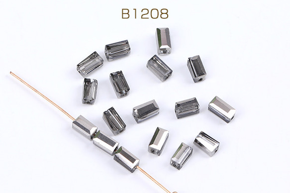 B1208  120個  メッキガラスビーズ 長方形型 3.5×6mm シルバー  3X（40ヶ）