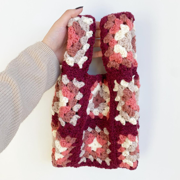 ＊Granny square tote bag(Burgundy)＊