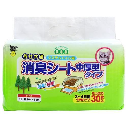 【2025カレンダーの人気アイテム】 スーパーキャットシステムトイレ用 消臭シート 中厚型タイプ３‐４日用 ３０枚入り_画像1