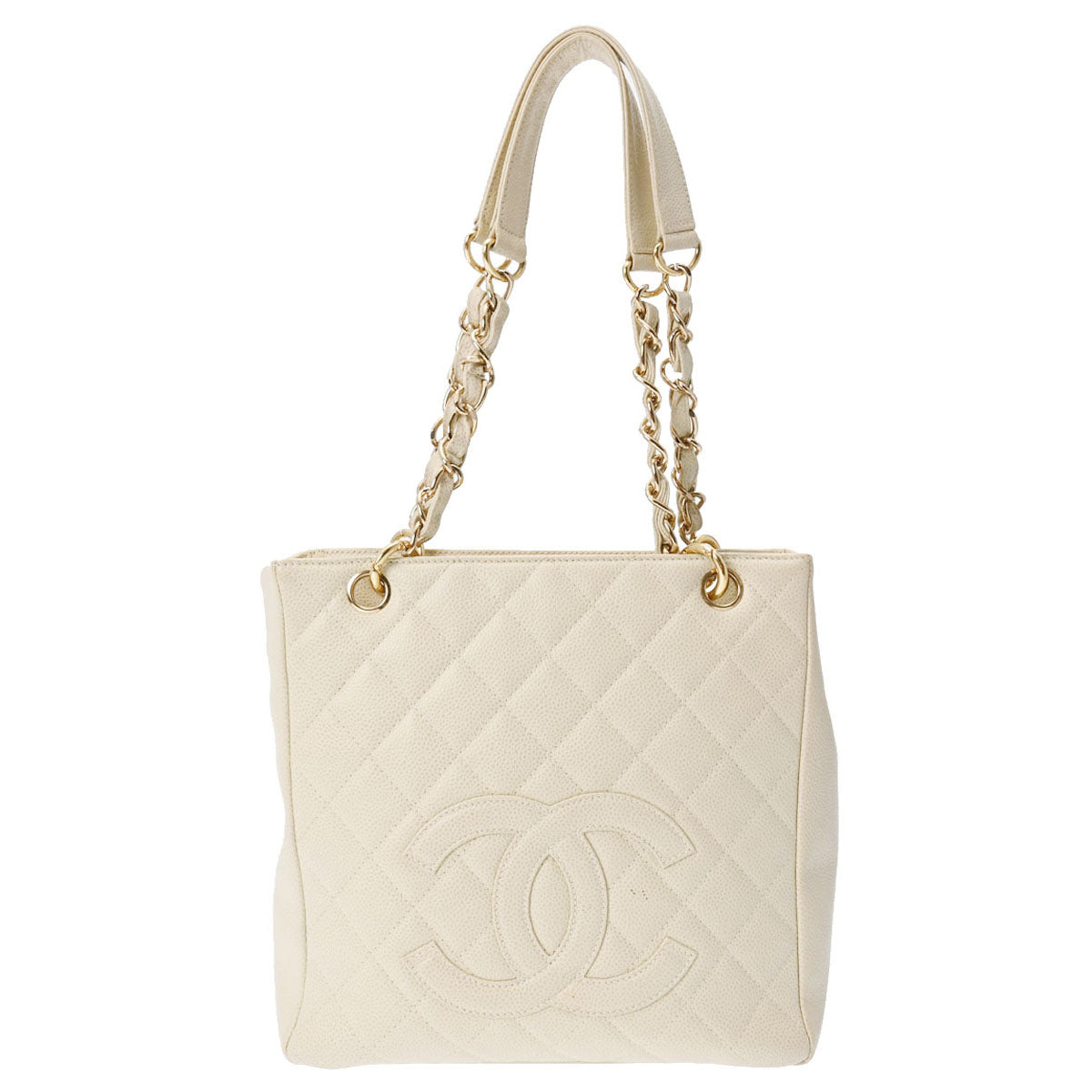 CHANEL シャネル プチタイムレストート ホワイトベージュ ゴールド金具 A18004 レディース キャビアスキン ハンドバッグ ABランク 中古 