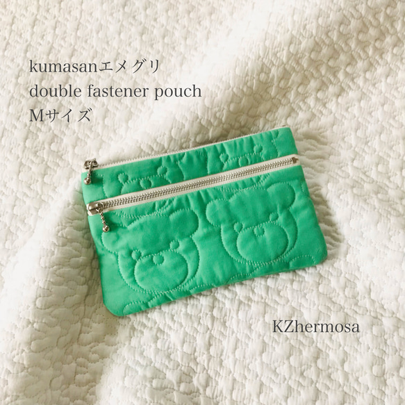 Mサイズ　kumasanエメグリ　double fastener pouch ハート　母子手帳ケース　通帳　マスク