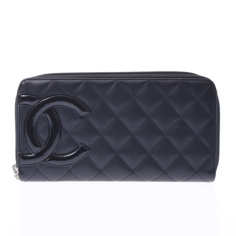 CHANEL シャネル カンボンライン ラウンドファスナー長財布 黒/黒 レディース ラムスキン 長財布 ABランク 中古 