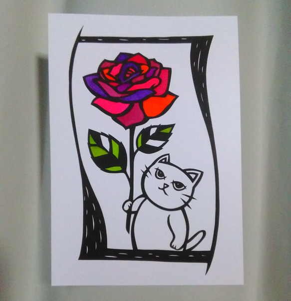 【切り絵】原画　A5サイズ　rose7