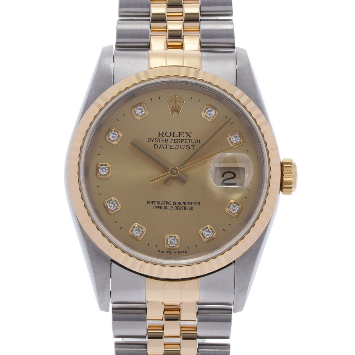 ROLEX ロレックス デイトジャスト 10Pダイヤ 16233G メンズ YG/SS 腕時計 自動巻き シャンパン文字盤 Aランク 中古 