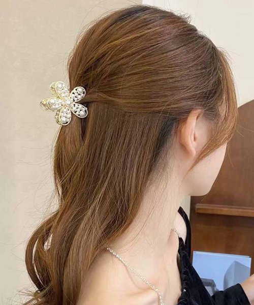 パール 花 バンスクリップ ヘアクリップ バレッタ まとめ髪 髪飾り ヘアアクセサリー 髪留め ヘアアレンジ アクセント