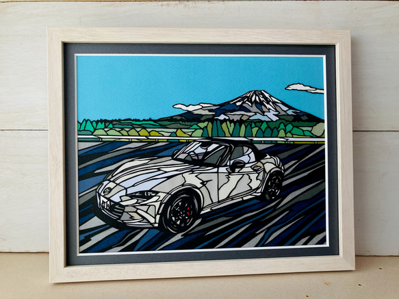 車の切り絵 1台　(背景あり）プレゼントにも