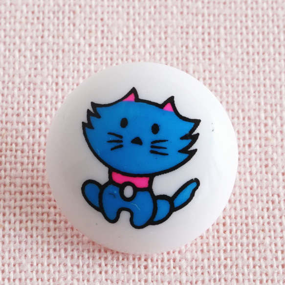 (3個) 15mm レトロボタン 青いねこ 昭和レトロ ＊ 猫 ネコ