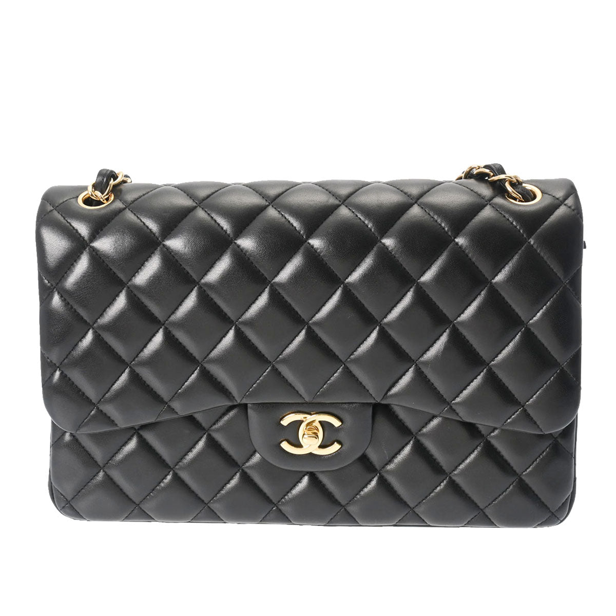 CHANEL シャネル マトラッセ Wフラップ チェーンショルダー 30cm 黒 シルバー金具 A58600 レディース ラムスキン ショルダーバッグ Aランク 中古 