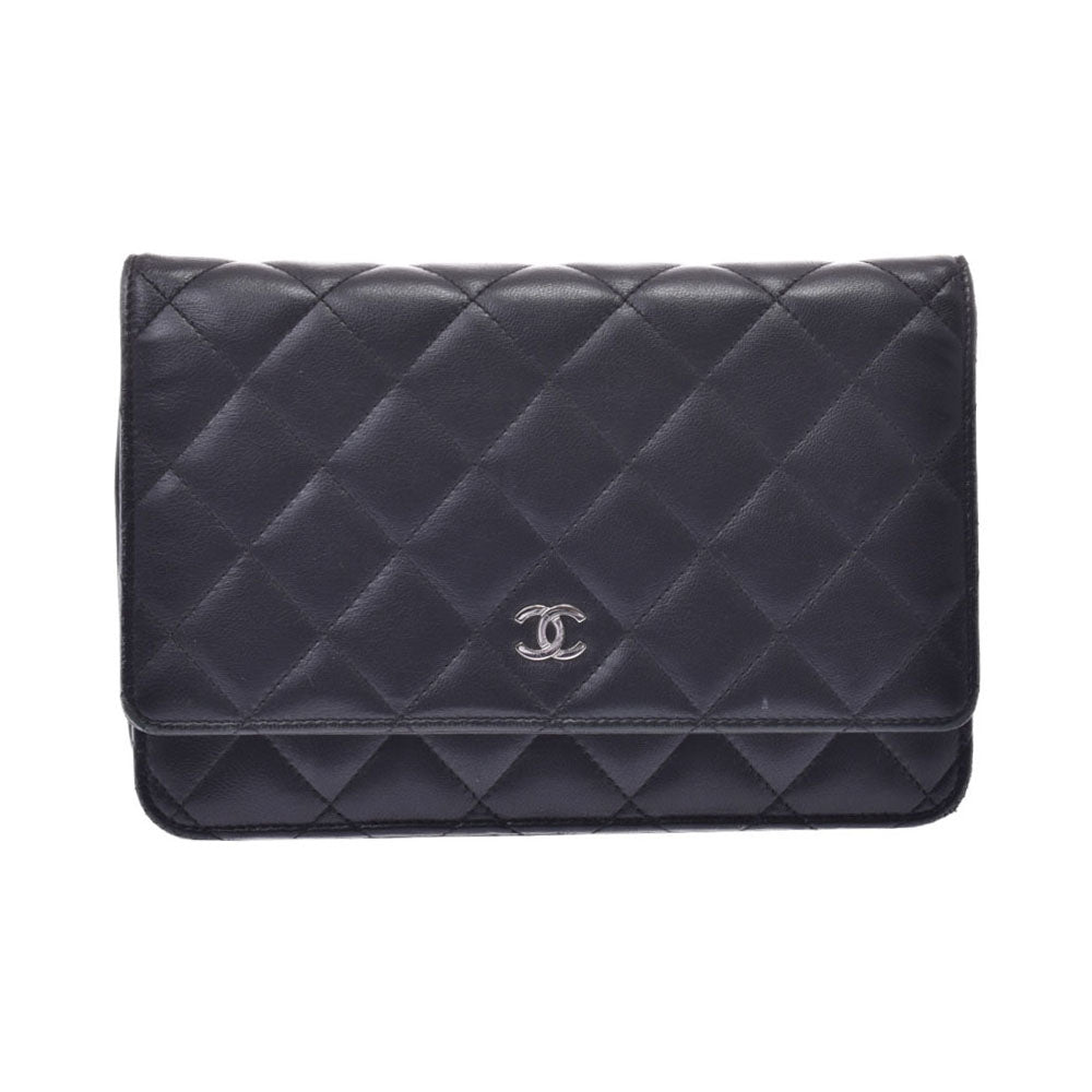 CHANEL シャネル マトラッセ 財布 ショルダーバッグ 黒 シルバー金具 レディース ラムスキン チェーンウォレット Bランク 中古 