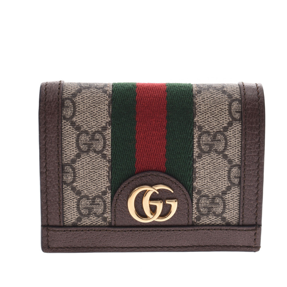 GUCCI グッチ コンパクトウォレット オフディア ベージュ系/茶 レディース GGスプリームキャンバス レザー 二つ折り財布 Aランク 中古 