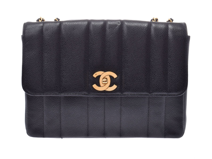 シャネル マドモアゼル チェーンショルダーバッグ 黒 G金具 レディース キャビアスキン ABランク CHANEL 中古 