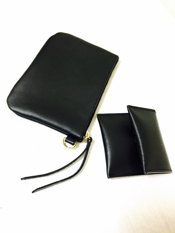 ★cardcase&coincase Black レザー simpleデザイン