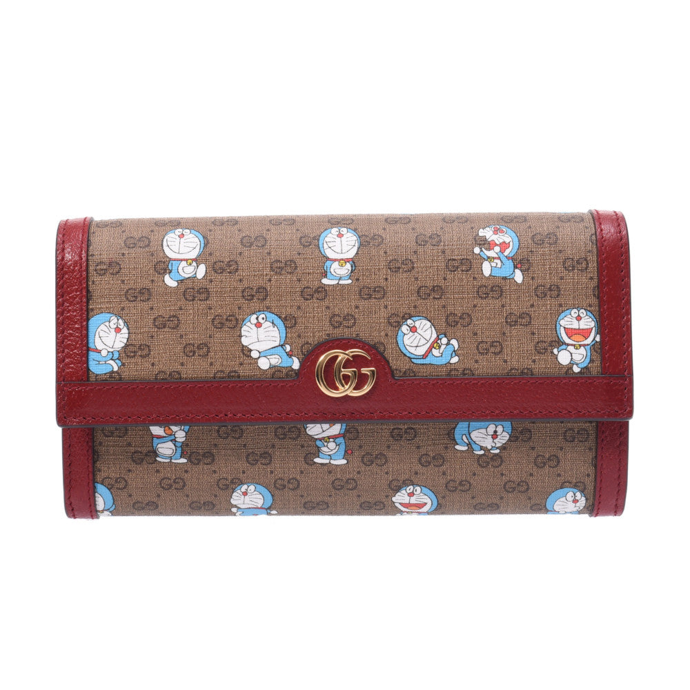 GUCCI グッチ ドラえもんコラボ ベージュ/エボニー/チェリーレッド 647786 レディース GGスプリームキャンバス レザー 長財布 未使用 