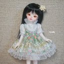 BJD1/6サイズドール  服　30センチ前後ドール 用　グリーン系花柄ワンピース　3点セット