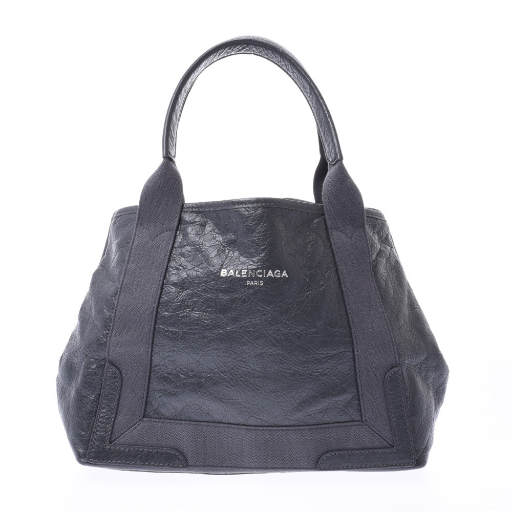 BALENCIAGA バレンシアガ ネイビーカバス S グレー レディース カーフ ハンドバッグ ABランク 中古 