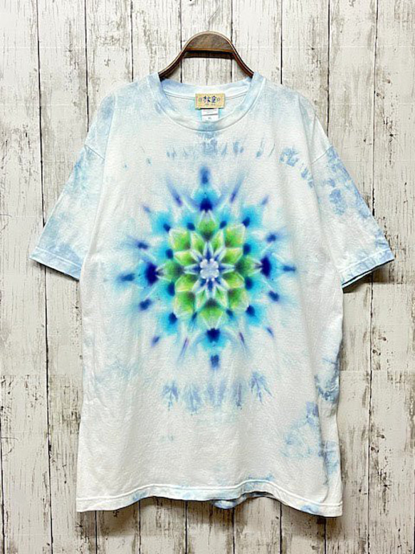 タイダイ染め Tシャツ　XLサイズ　曼荼羅　　ブルー　ムラ染め　Hippies Dye HD19-31