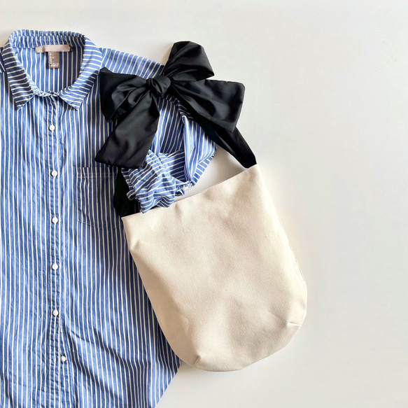 【受注生産】ショルダー・斜めがけ・手提げと3wayで使える！  canvas ribbon tote bag（生成）